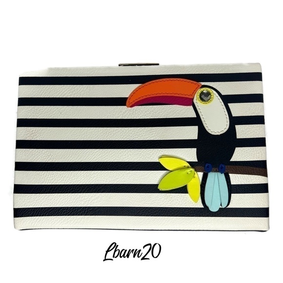 Kate Spade Toucan Parrot Novelty Striped Clutch Bag - Picture 2 of 12